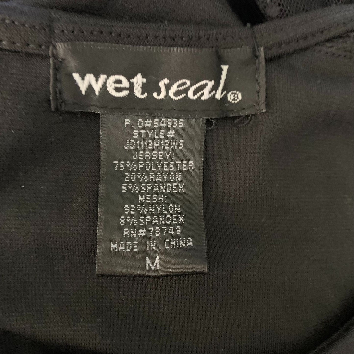 Wet Seal Lace Cut Out Bodycon Dress M Black Stretch Knit Sheer Round Neck Mini