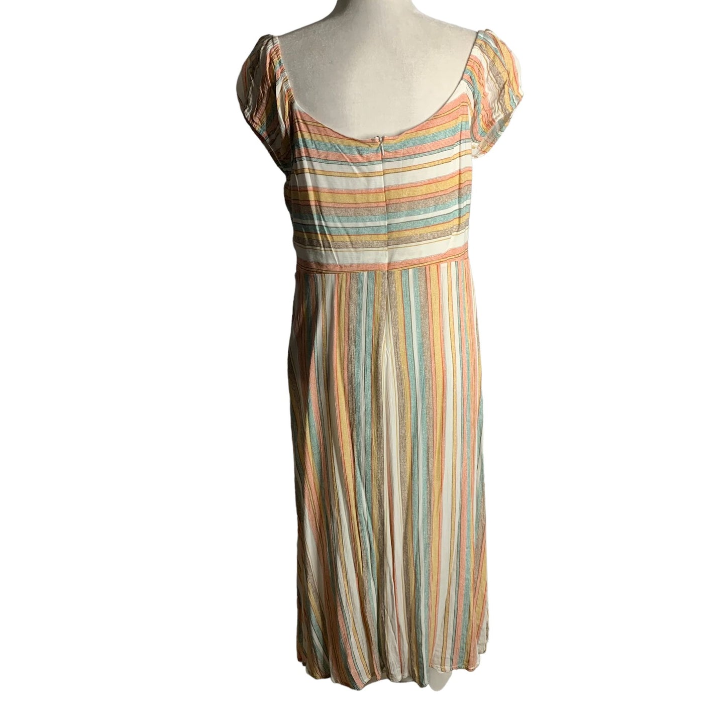 June & Hudson Off the Shoulder Dress XL Multicolored Stripes Lined Tie Bust Zip