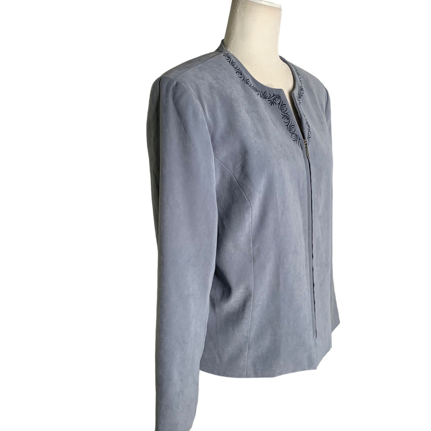 Vintage Norton McNaughton Embroidered Jacket 8 Blue Grey Full Zip Front Lined