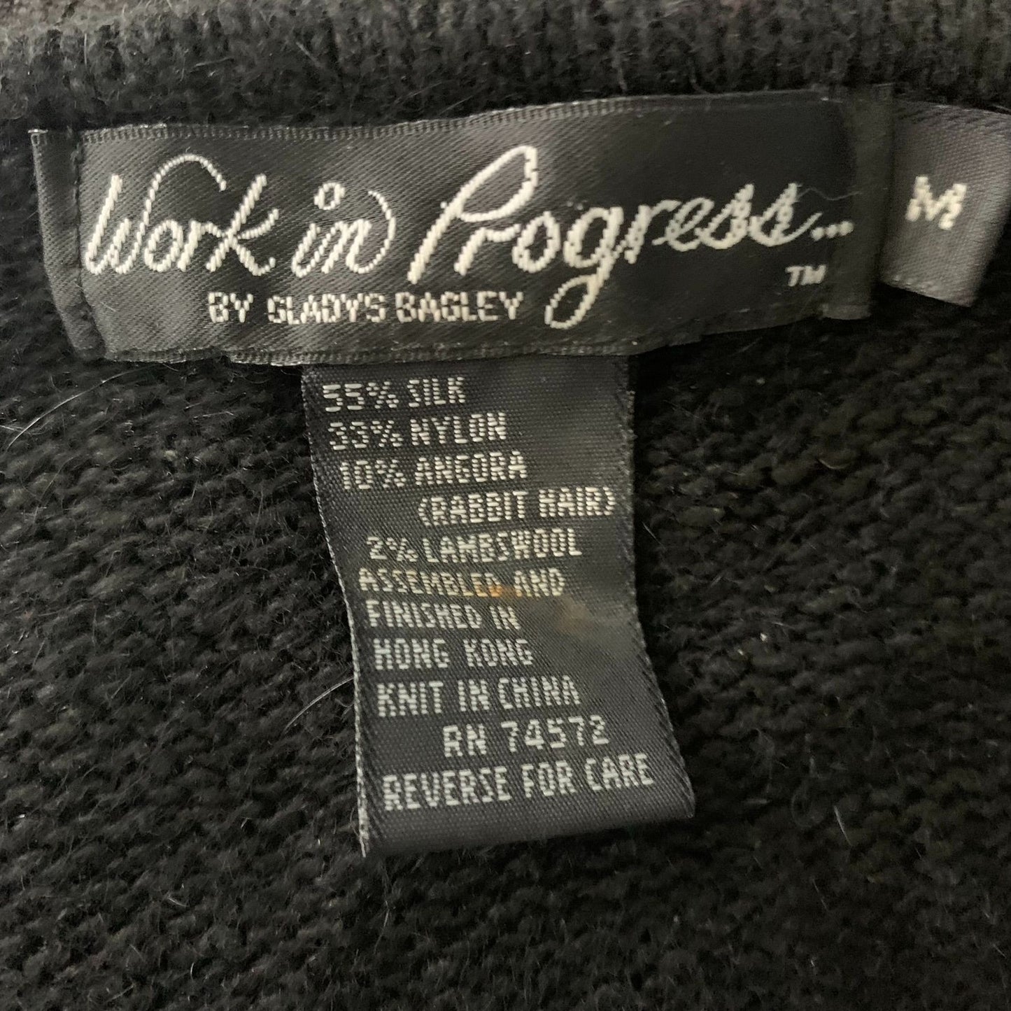 Vintage Work in Progress Silk Angora Sweater M Black Knit Beaded Gladys Bagley