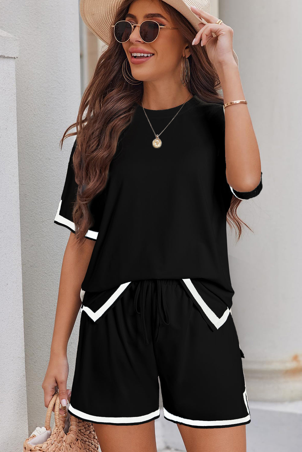 Vineyard Green Contrast Trim Tee and Shorts Set