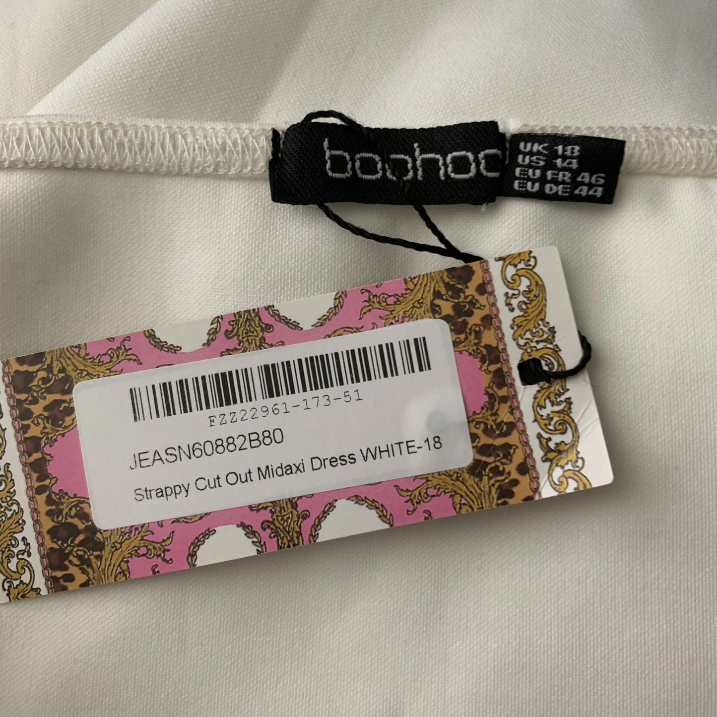 BooHoo Strappy Cutout Maxi Dress 14 White Sleeveless Bodycon Stretch NEW