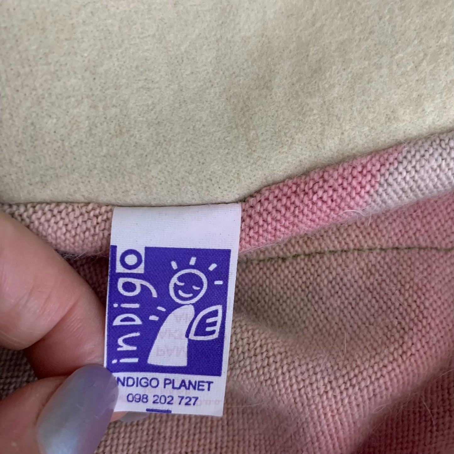 Indigo Planet Mixed Fabrics Sweater M Adjustable Neck Stripes Floral Cherub Angel