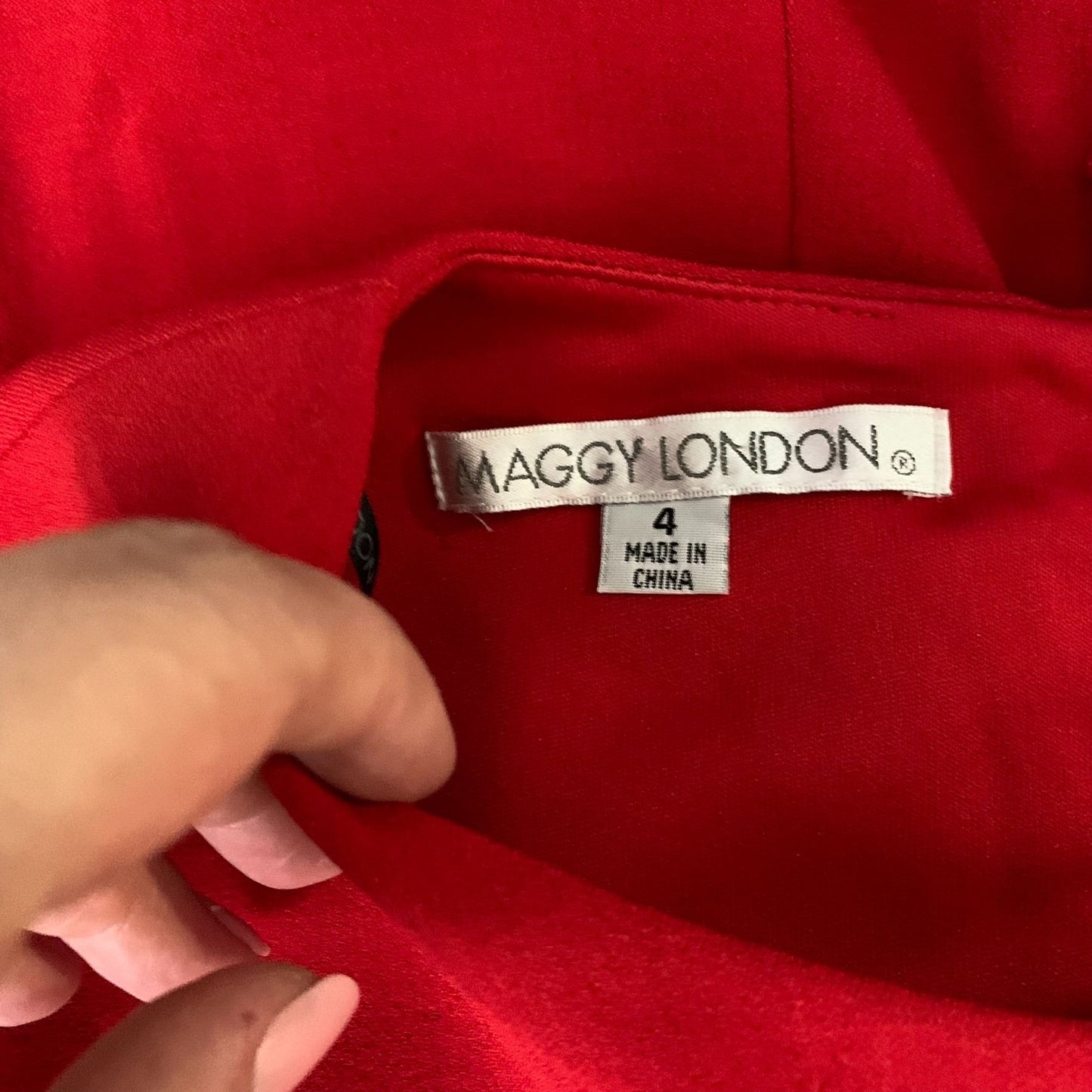 Maggy London Half Sleeve Sheath Dress 4 Red Midi Lined Round Neck Zipper