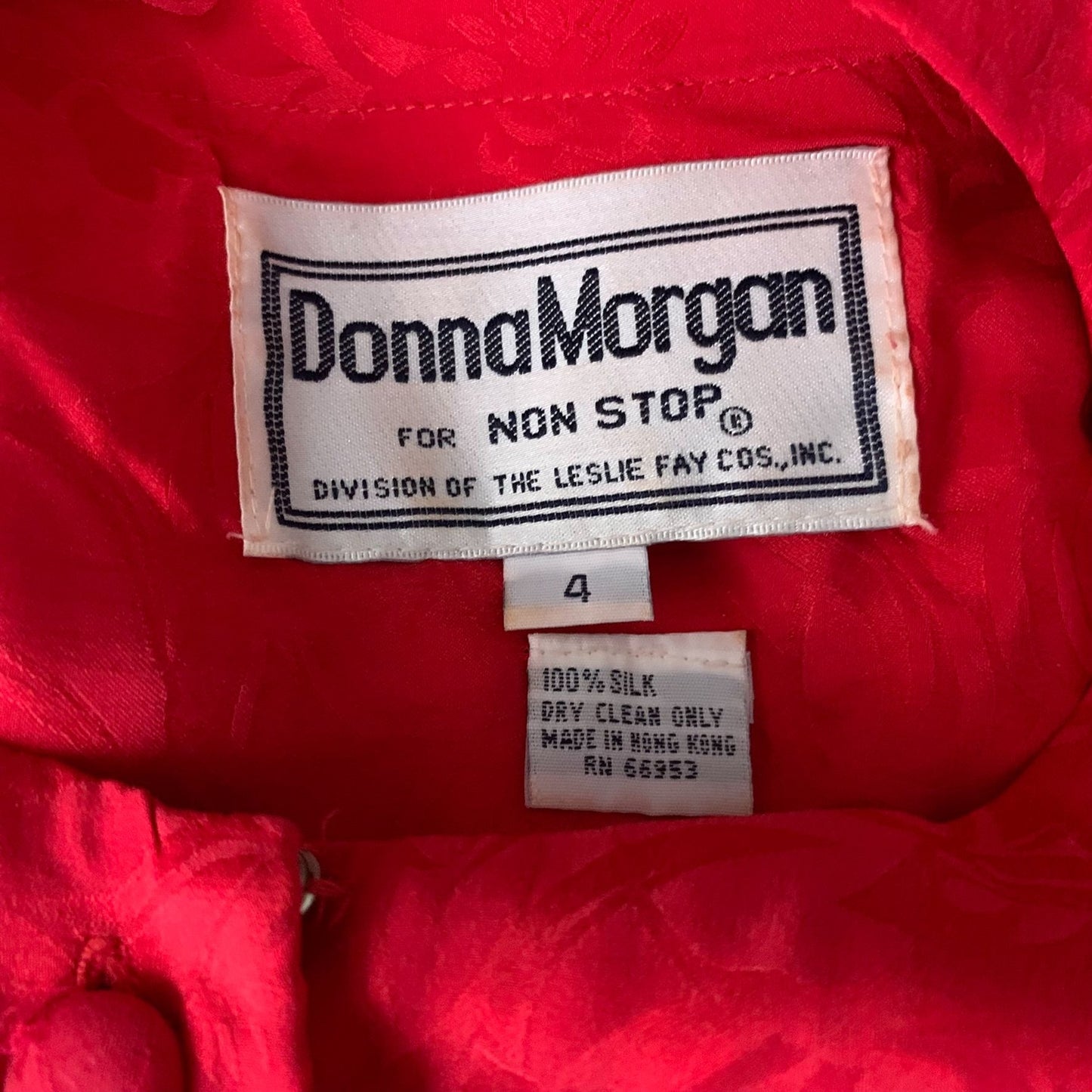 Vintage Donna Morgan Floral Silk Dress 4 Red Buttons Elastic Waist Long Sleeves