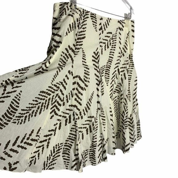 Cato Feather Print Knee Length Full Skirt 12 Cream Side Zip Lined Pleated