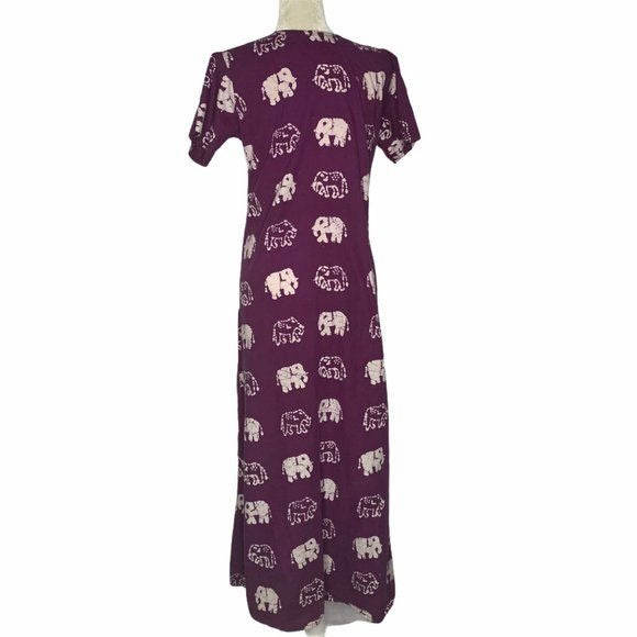 Batik Bohemian Maxi Dress Purple Elephants