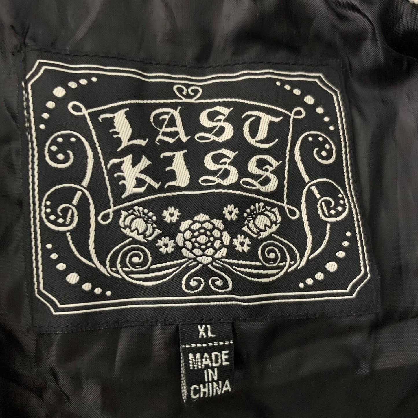 Vintage 90s Last Kiss Wool Blend Over Coat XL Black White Lined Pockets Buttons