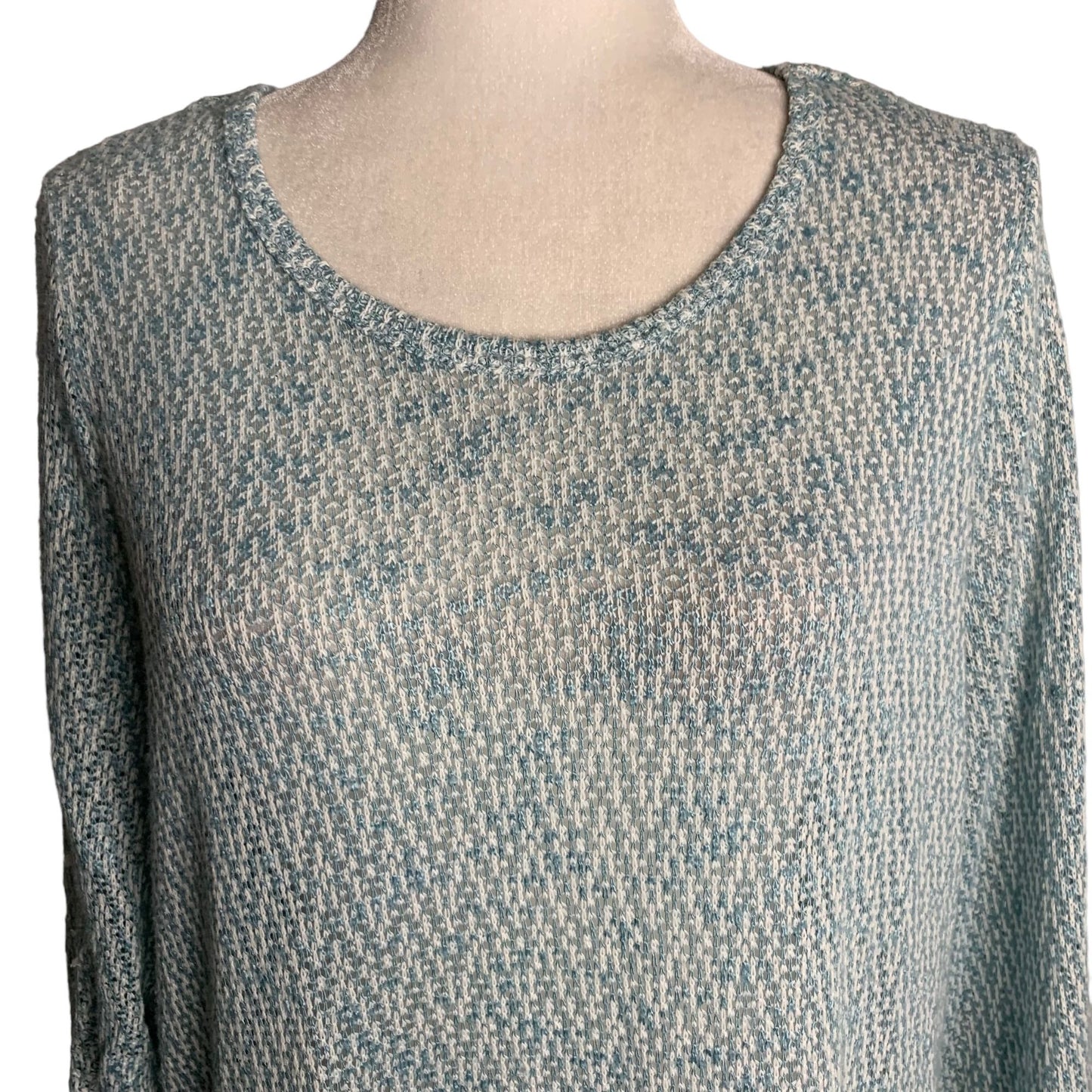 Krazy Kat Lightweight Knit Sweater XL Blue Lace Trim Long Sleeve Round Neck