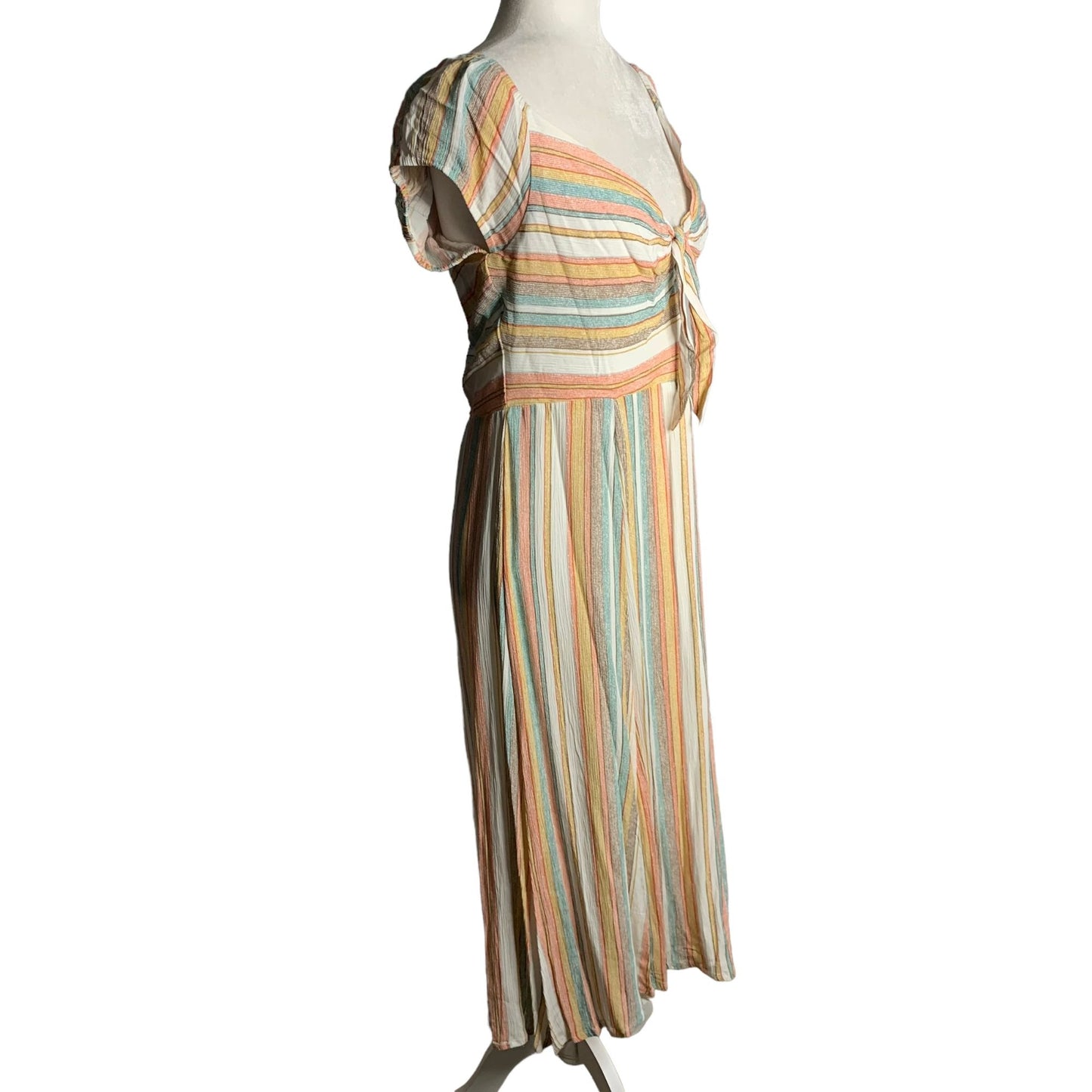 June & Hudson Off the Shoulder Dress XL Multicolored Stripes Lined Tie Bust Zip