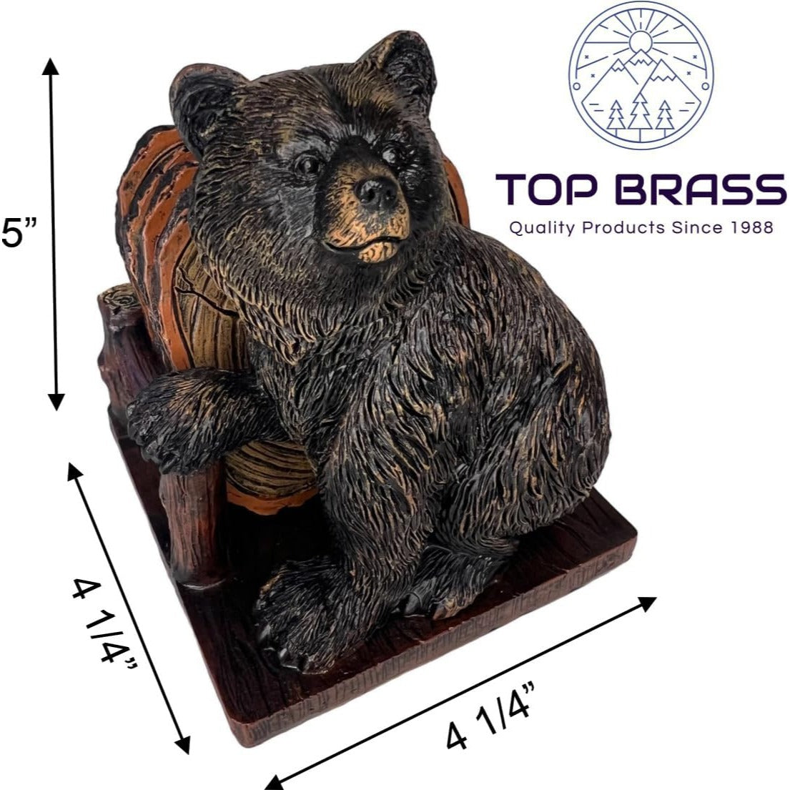 Grizzly Bear 4 Drink Coaster Set Holder Rustic Cabin Kodiak Brown Figure Decor