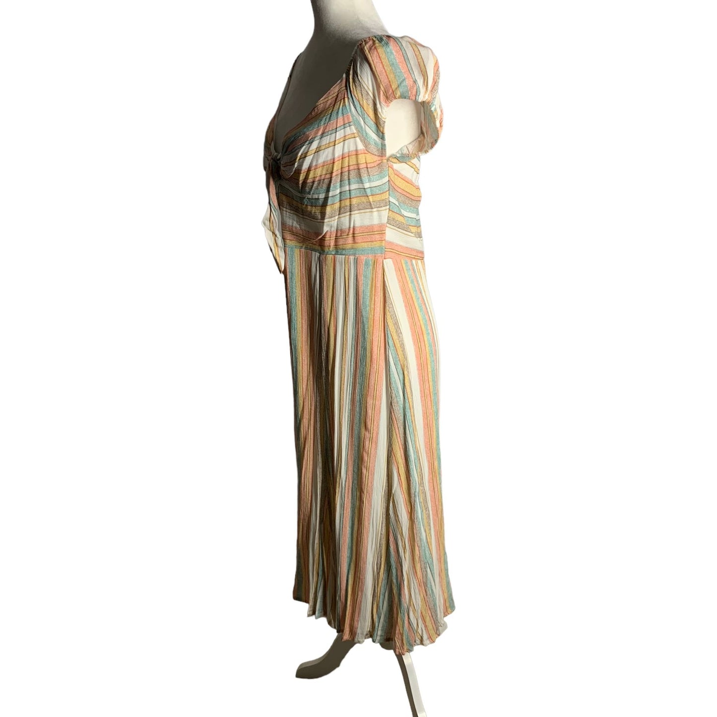 June & Hudson Off the Shoulder Dress XL Multicolored Stripes Lined Tie Bust Zip