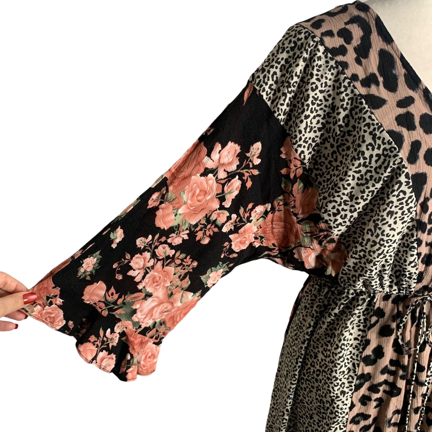 Gigio Animal Print High Low Dress M Multicolored Floral V Neck Elastic Waist