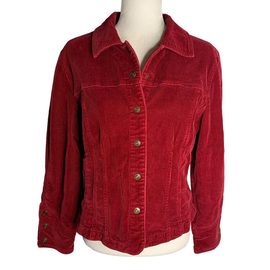 Vintage Y2K AMI Corduroy Denim Jacket M Red Button Up Pockets Collar Stretch