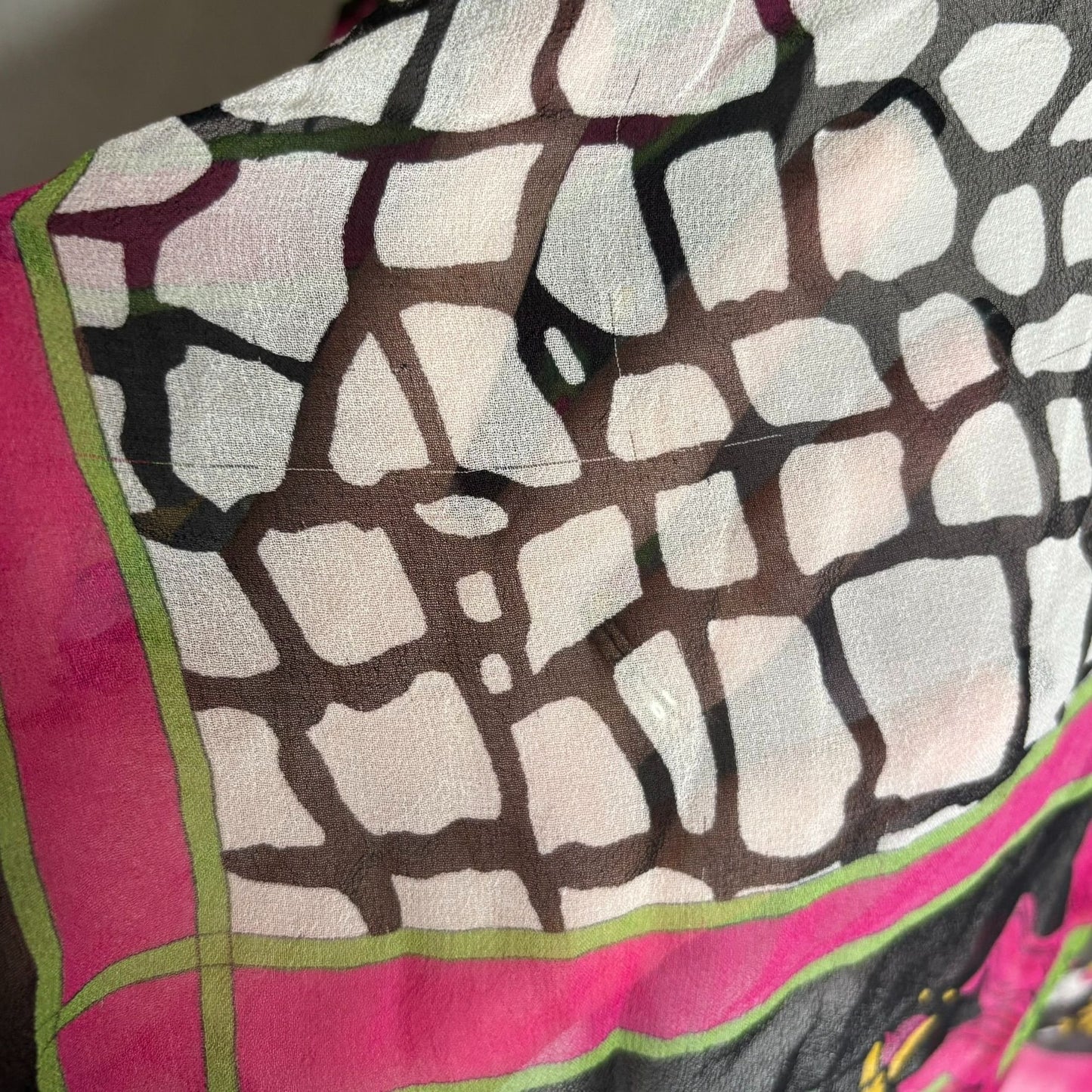 Vintage Carlisle Silk Scarf Black Pink Floral Abstract Print 29 x 31 in Square