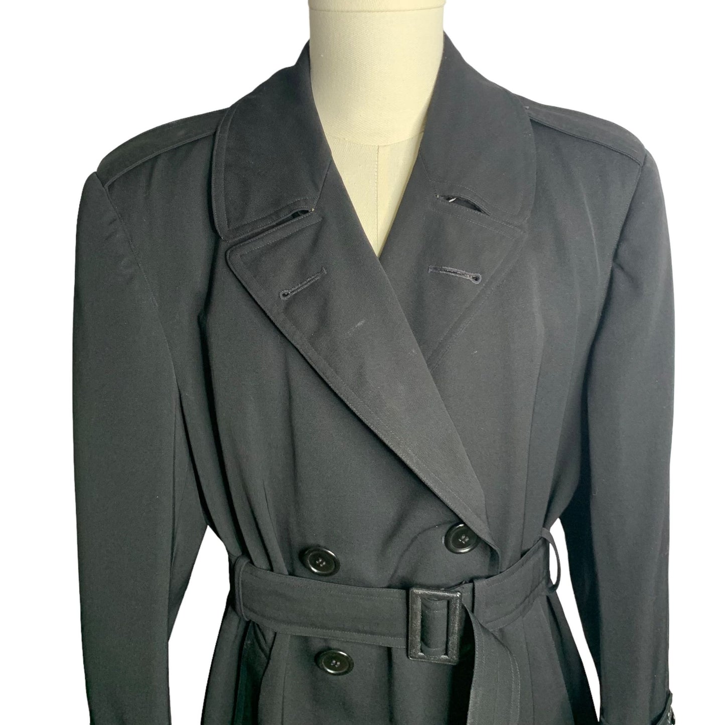 Vintage 40s WWII US Navy Uniform Trench Coat Size 41 Black Wool Unlined Belted