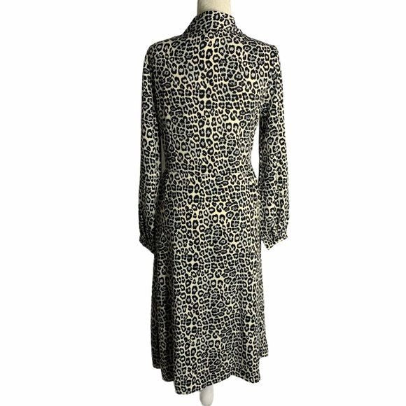Spirit of Grace Cheetah Print Shirt Dress M White Black Buttons Long Sleeve NEW