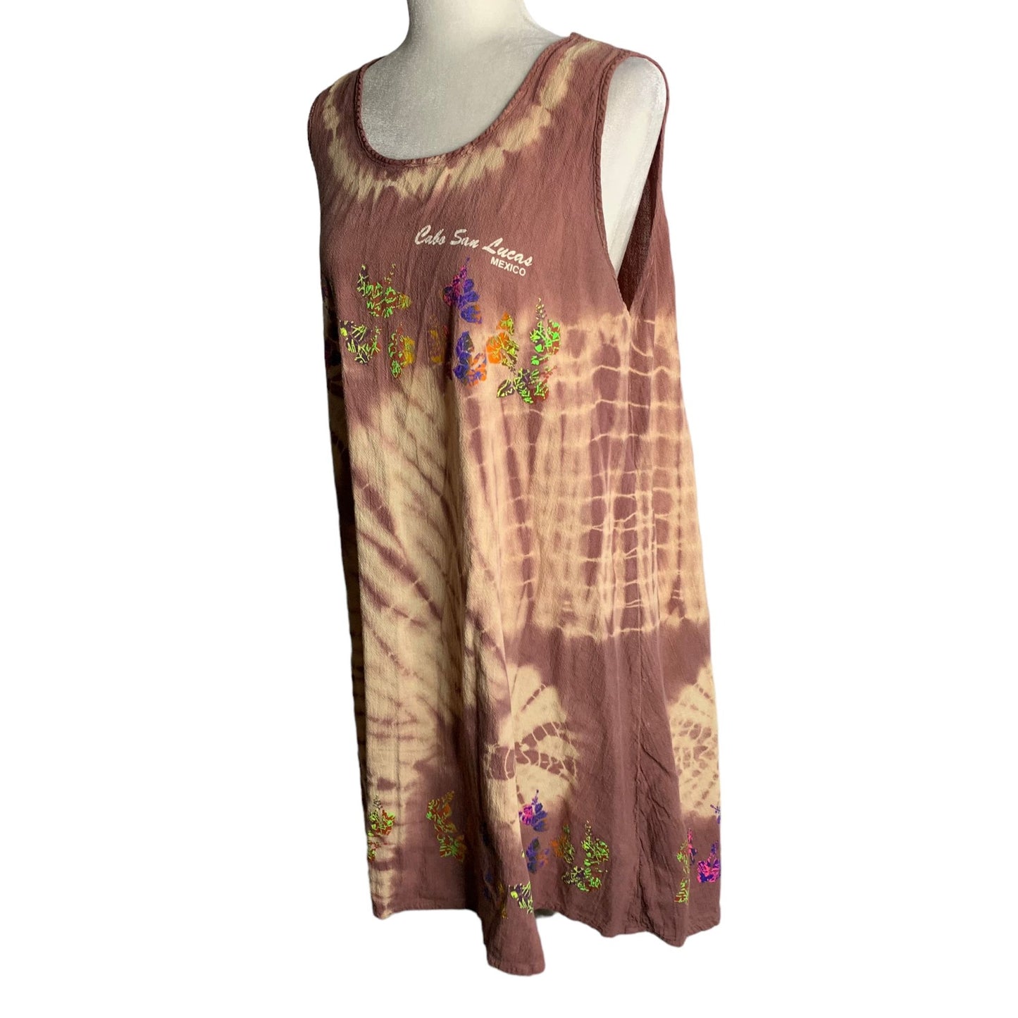 Vintage Cabo Mexico Sun Dress Cover Up M Mauve Tie Dye Sleeveless Round Neck
