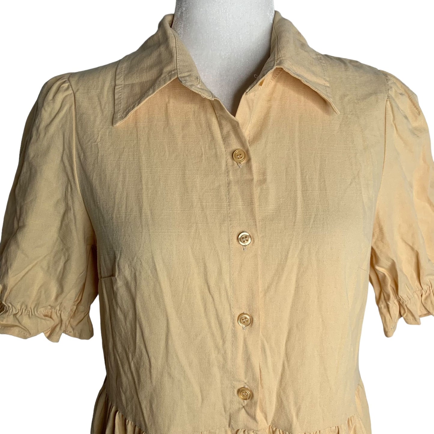 Roylamp Short Sleeve Ruffle Shirt Dress S Yellow Buttons Pockets Side Zipper NEW