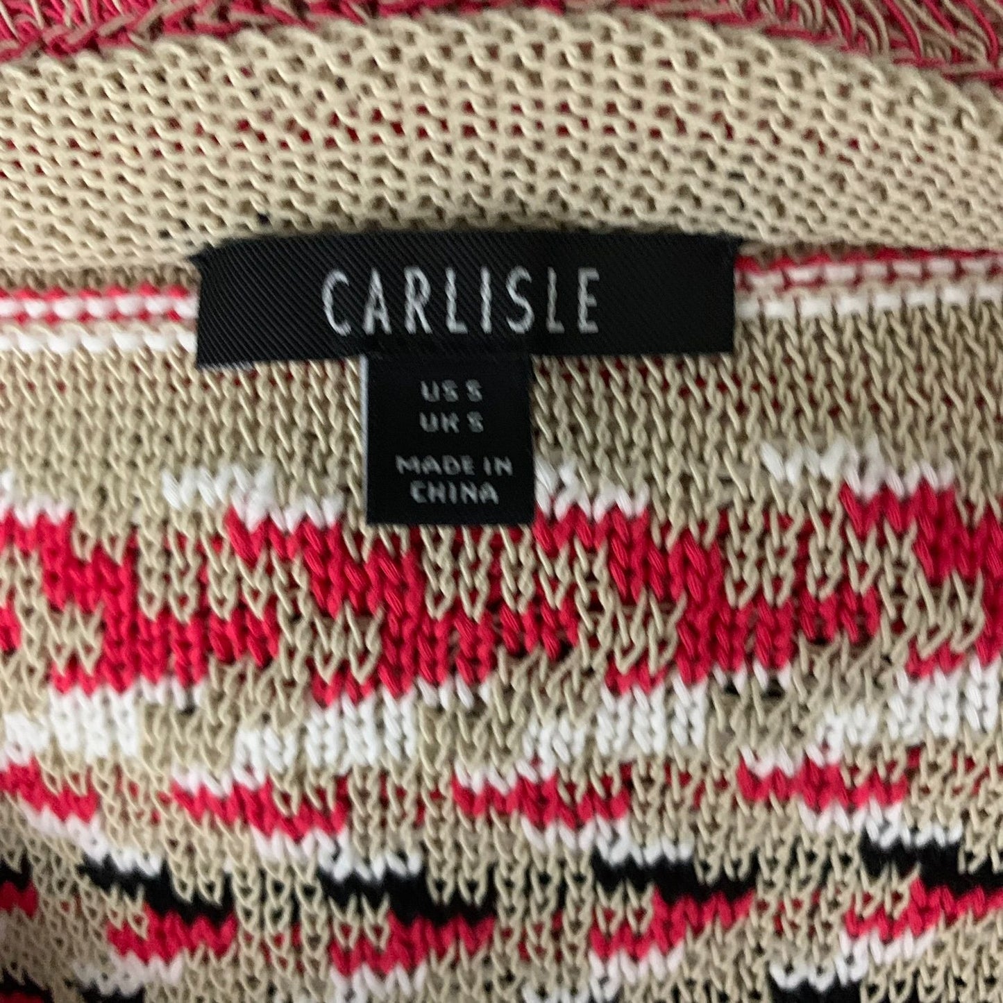 Carlisle Full Zip Cardigan Sweater S Beige Black Pink Knit Stripe Fringe