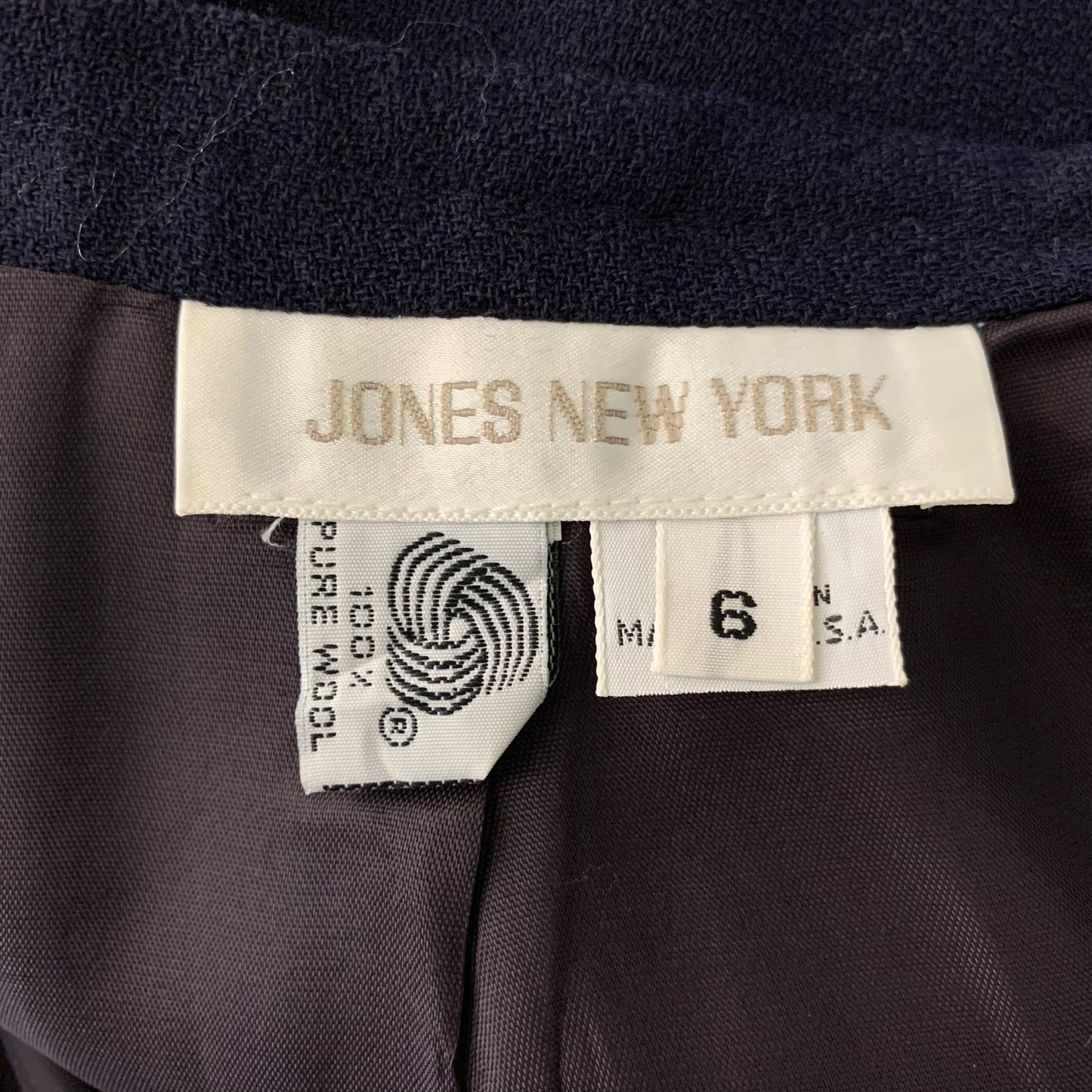Vintage Jones New York Pencil Skirt 6 Navy Blue Wool Pleated Front Lined Zipper