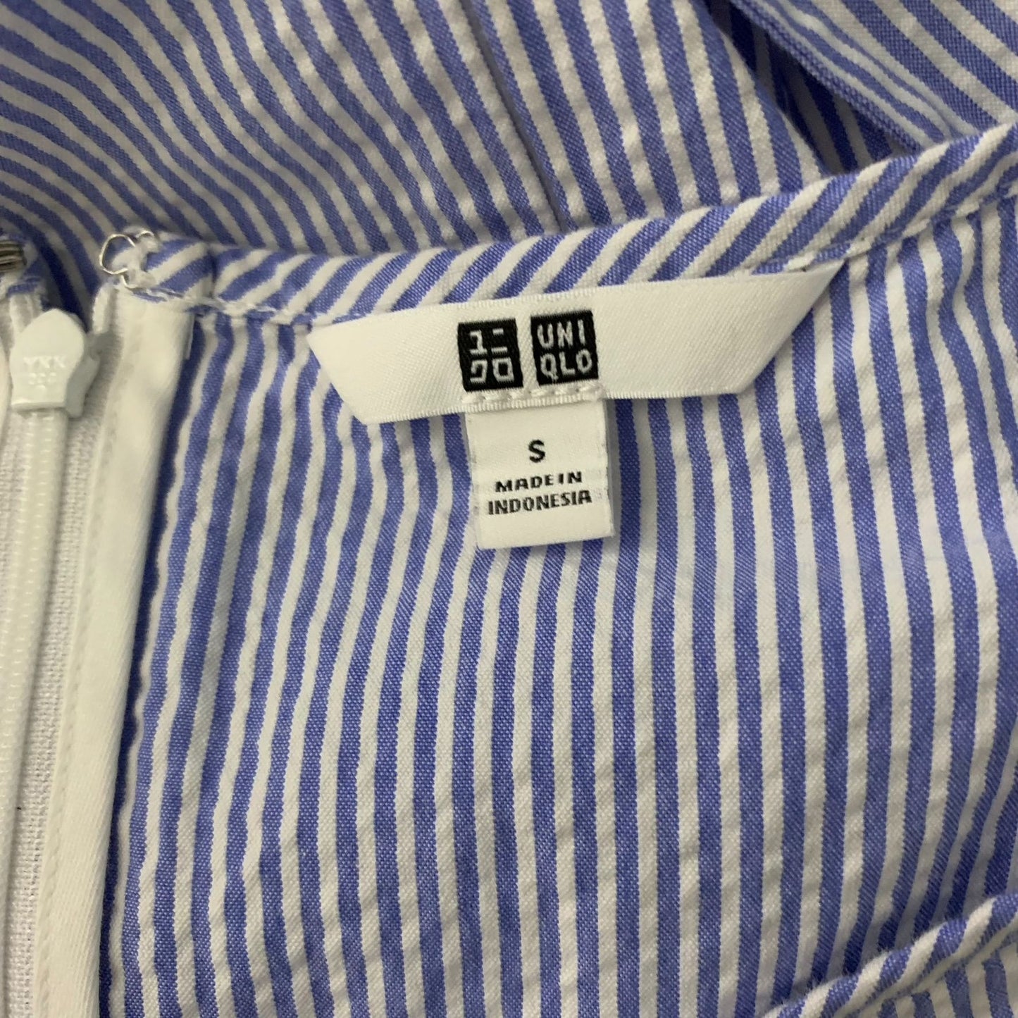 Uniqlo Sleeveless Belted Swing Dress S Blue White Striped Pockets Back Zip