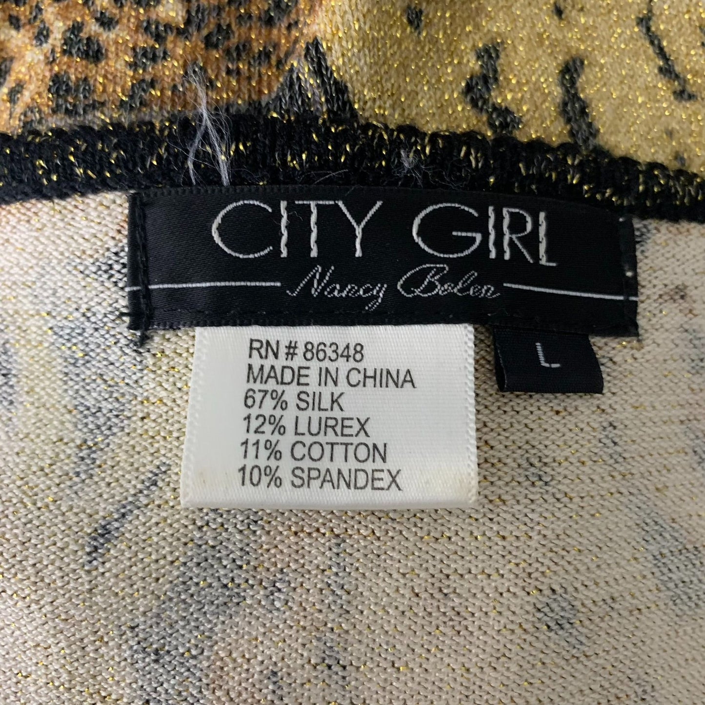 Metallic Safari Print Silk Blend Sweater L Black Loose Knit Sleeve Zebra Leopard