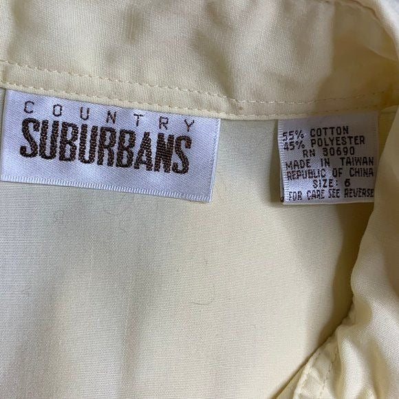 Vintage 90s Country Suburbans Button Up Shirt S Yellow Pockets Short Sleeves