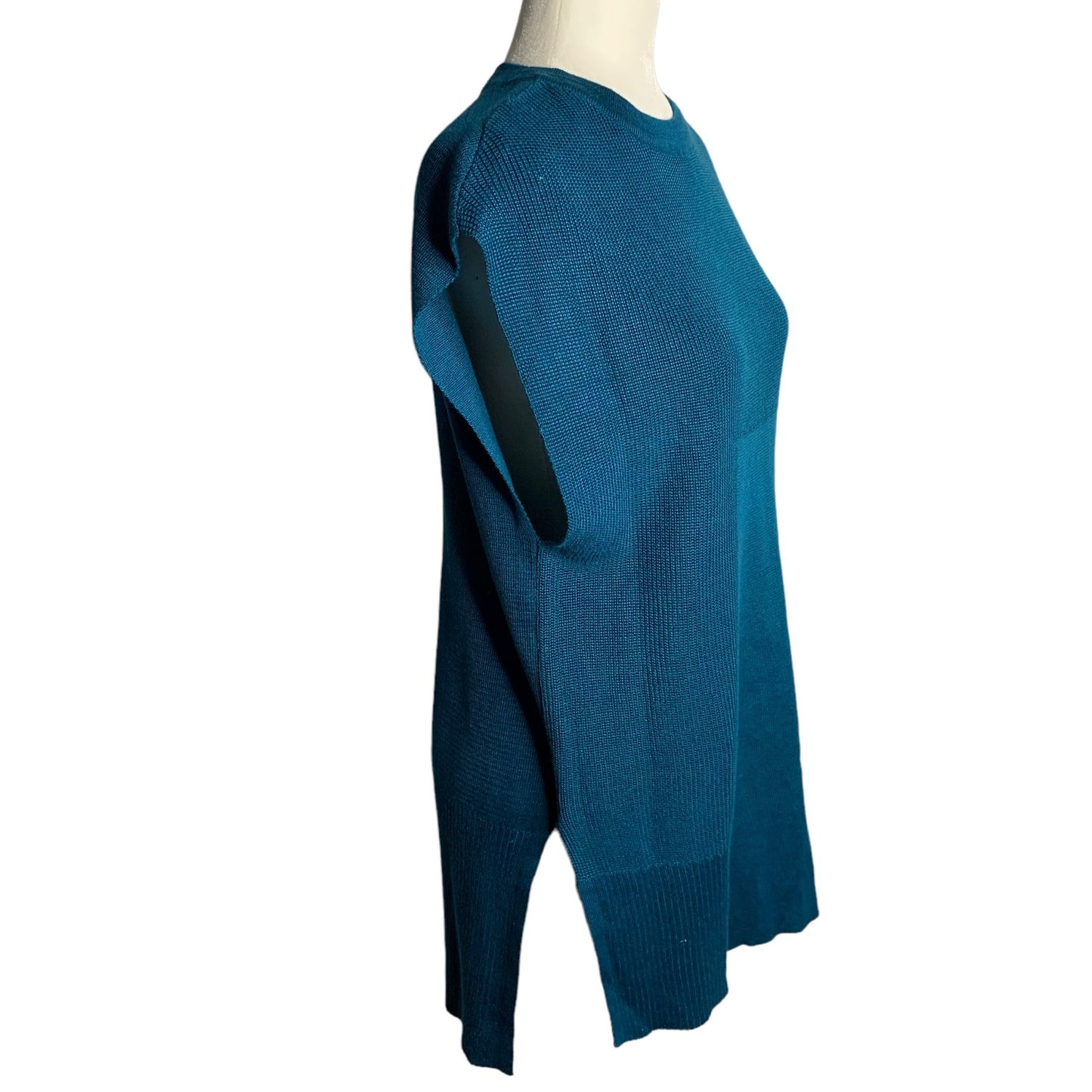 Worthington Tunic Sweater Vest S Teal Sleeveless Round Neck Stretch Knit