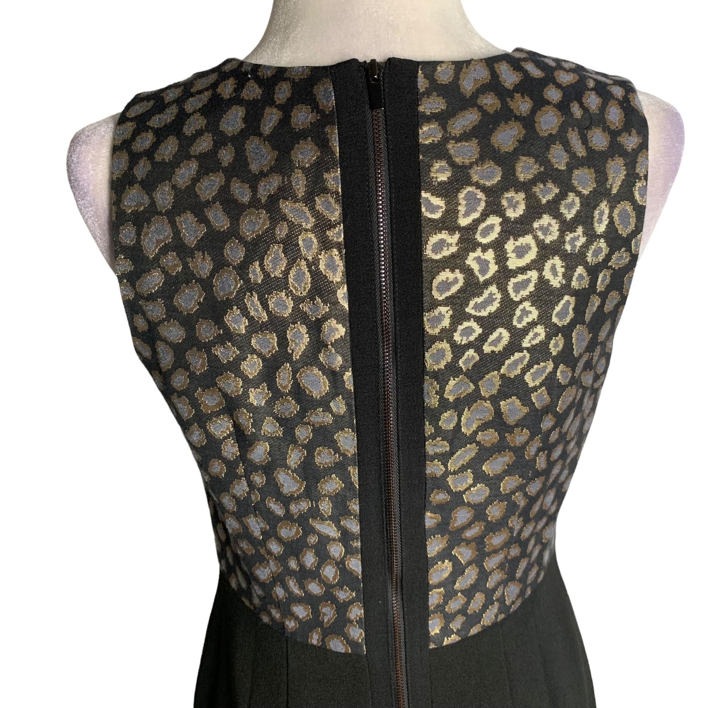 Ann Taylor Sleeveless Sheath Dress 4 Black Metallic Animal Print Zipper Lined