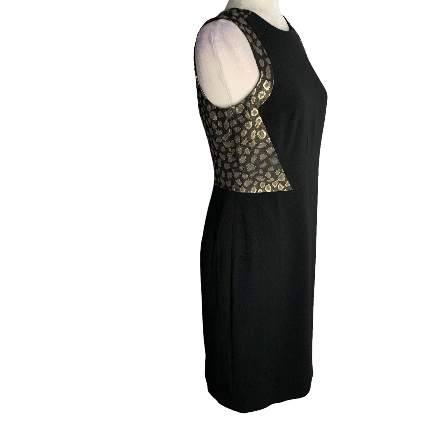 Ann Taylor Sleeveless Sheath Dress 4 Black Metallic Animal Print Zipper Lined