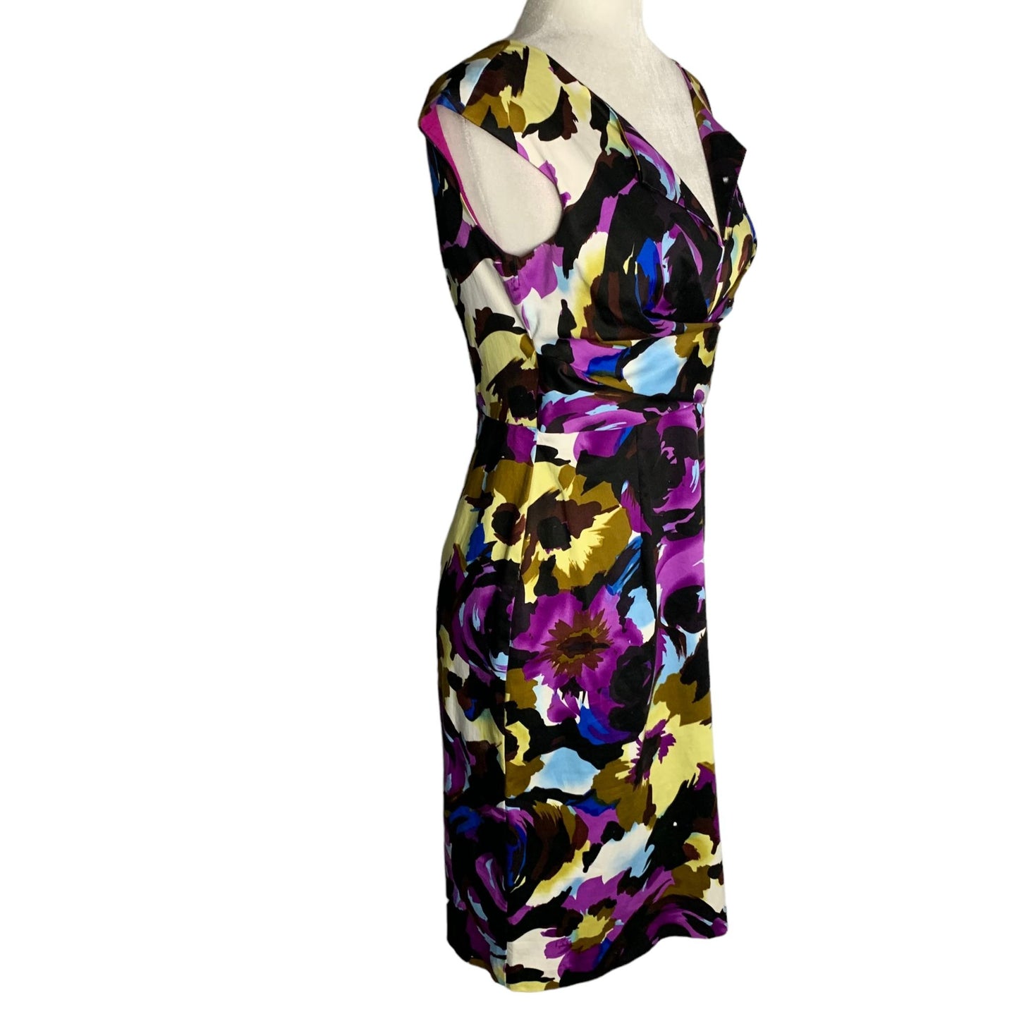 Donna Ricco Sleeveless Sheath Dress 4 Black Floral Zip V Neck Partially Lined