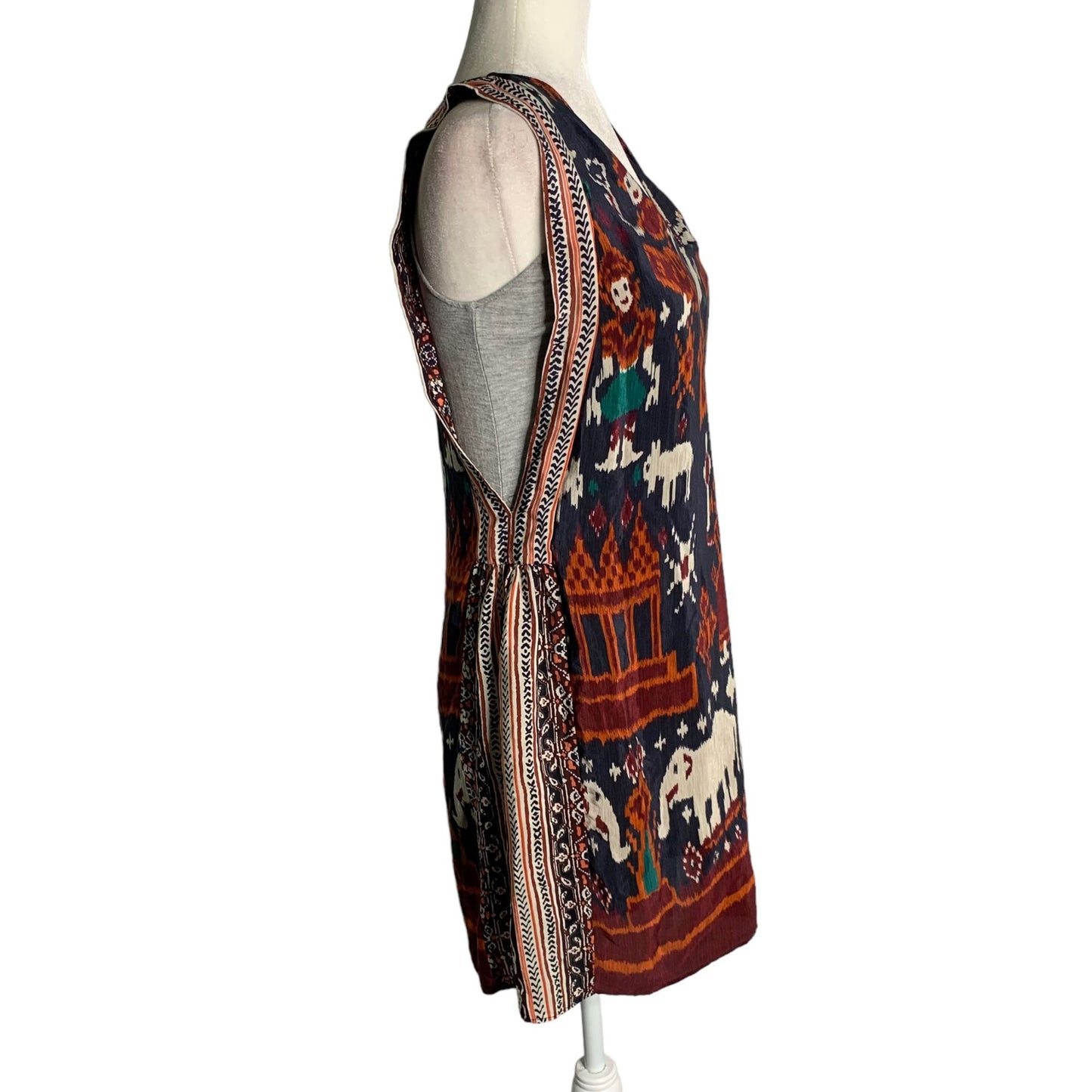 Calypso St Barth Ikat Silk Mini Dress XS Blue Elephants Scoop Neck Sleeveless