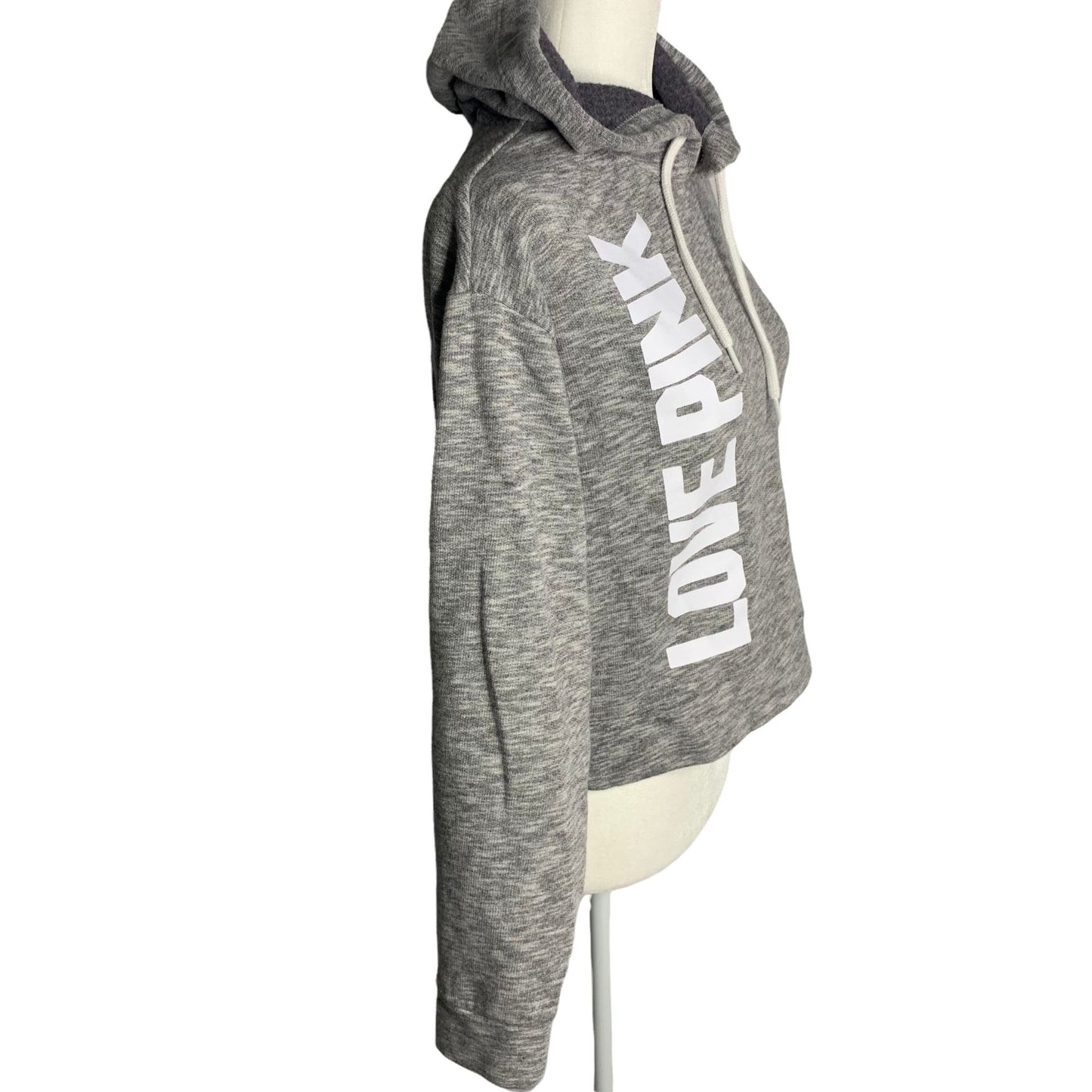 Victorias Secret Pink Cropped Sweatshirt XS Grey Hooded Long Sleeve Fleece