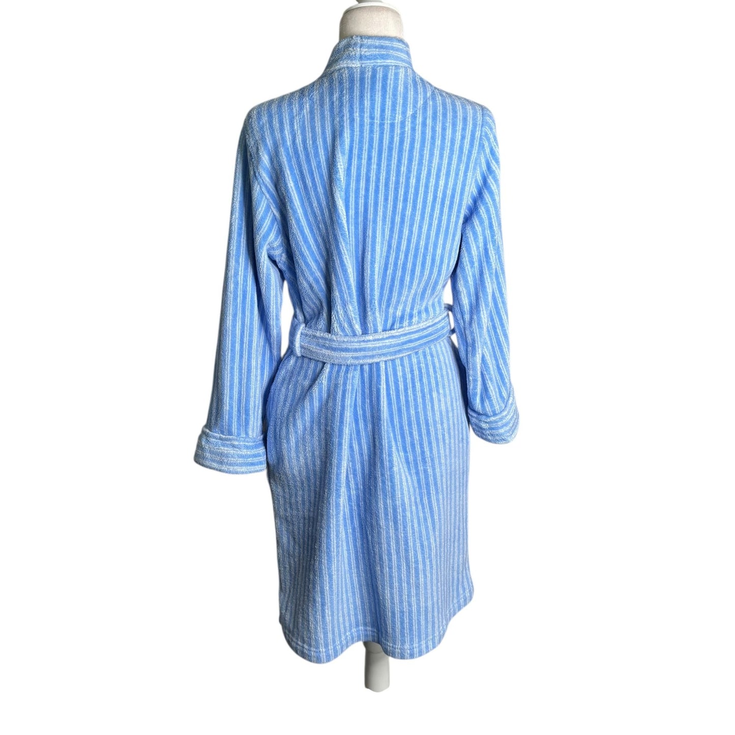 Lauren Ralph Lauren Womens Small Blue White Striped Robe Pockets Tie Belt