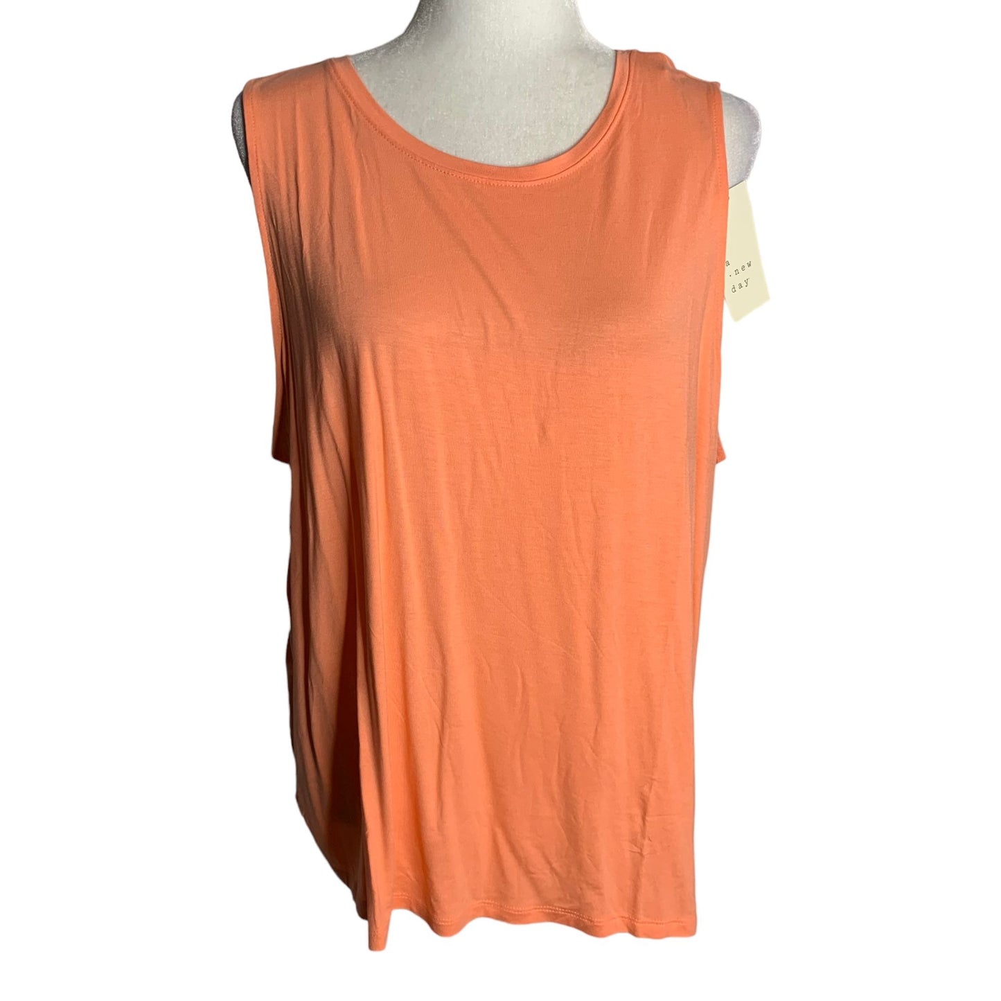 A New Day Stretch Knit Tank Top 1XL Peach Orange Sleeveless Round Neck Athletic