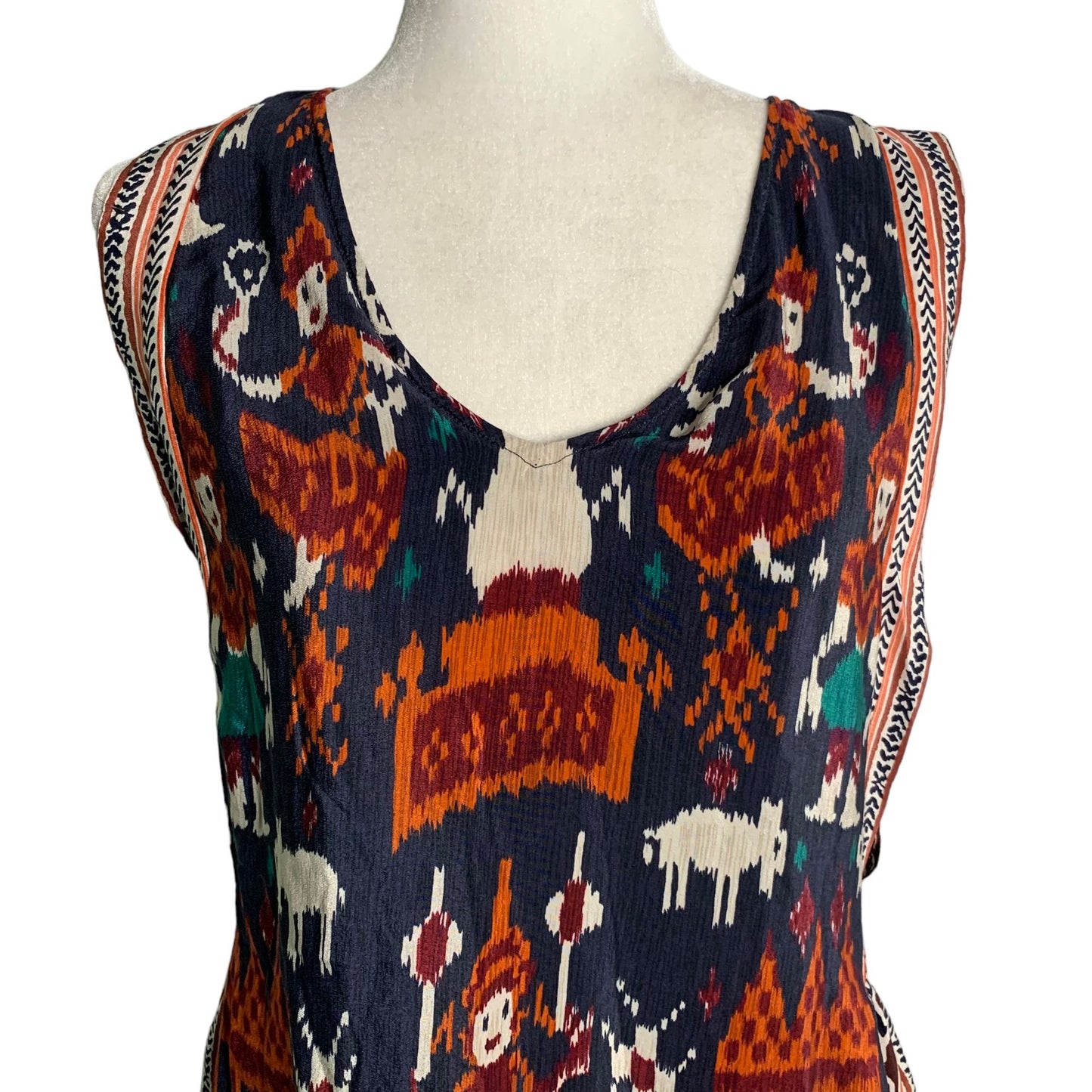 Calypso St Barth Ikat Silk Mini Dress XS Blue Elephants Scoop Neck Sleeveless