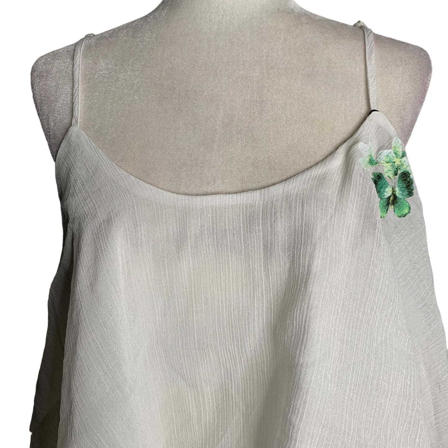 Sheer Flowy Butterfly Tank Top M White Adjustable Straps Romantic Layers NEW
