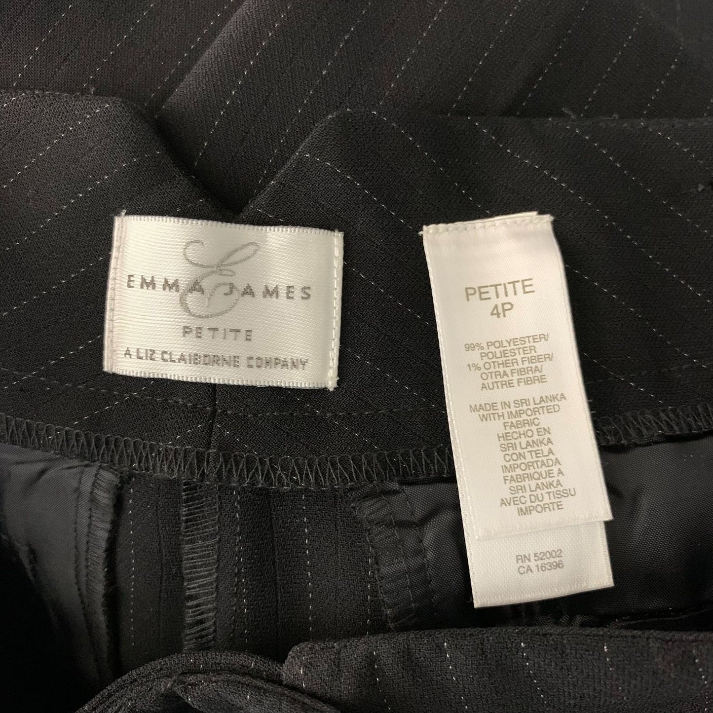 Vintage Emma James Pinstripe Dress Pants 4P Black Ankle Crop Pockets Button