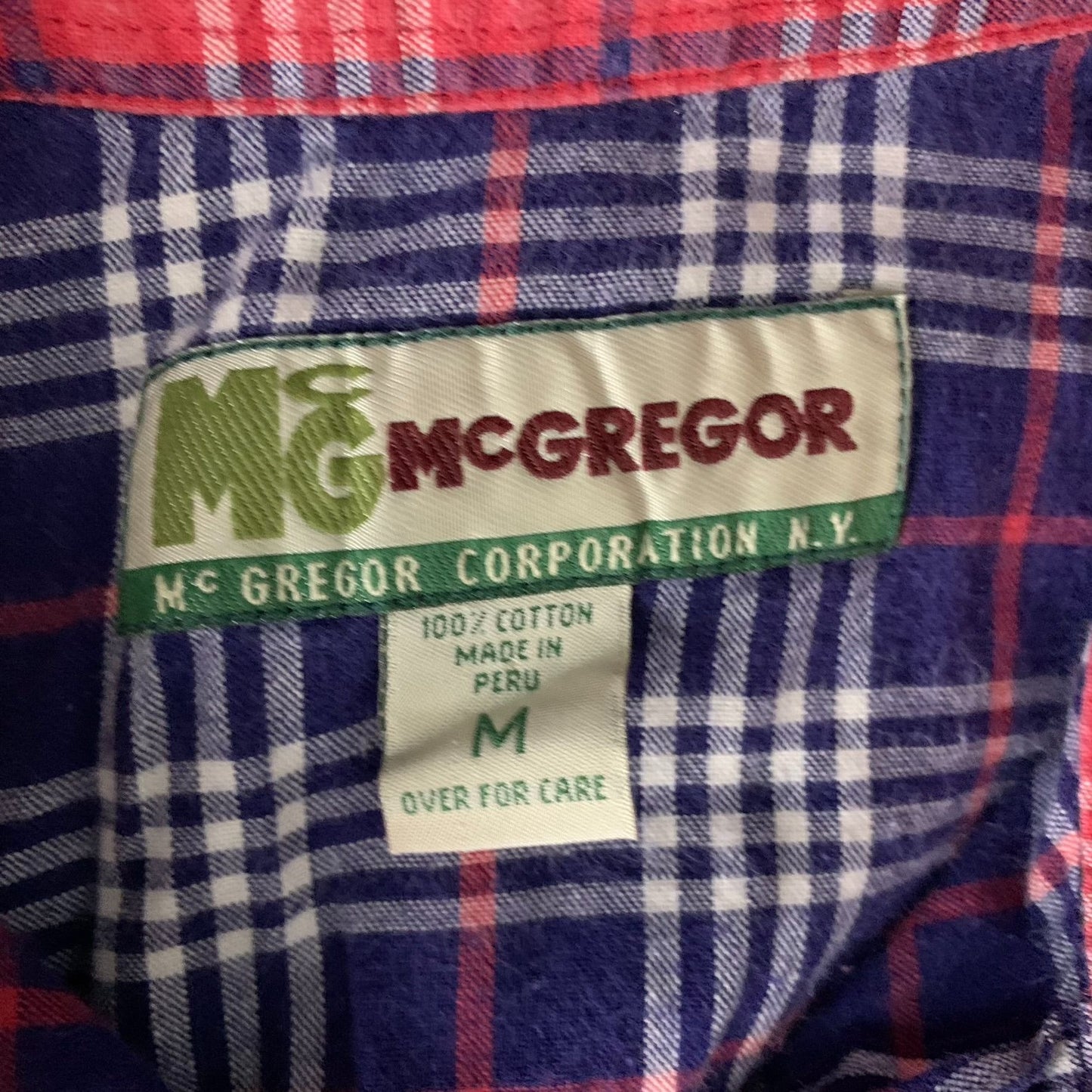 Vintage McGregor Button Up Shirt M Blue Plaid Long Sleeves Pocket Collared