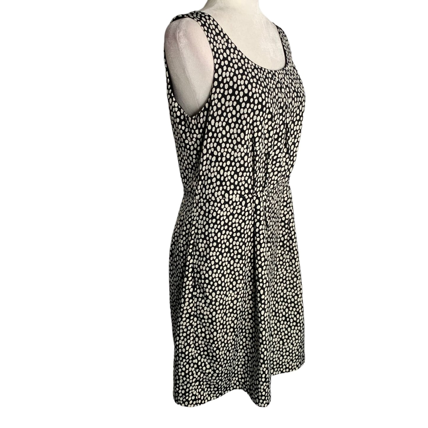 Ann Taylor Loft Sleeveless Sheath Dress 8 Black White Polka Dot Lined Zipper