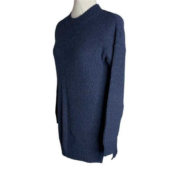 Nordstrom Dropped Shoulder Cable Knit Sweater S Blue High Collar Long Sleeve