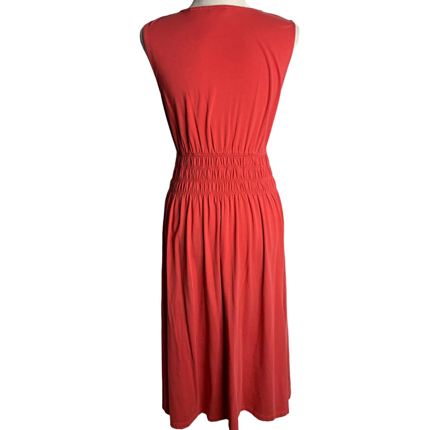 Eddie Bauer Surplice Top Midi Dress S Peach Pink Elastic Waist V Neck Stretchy