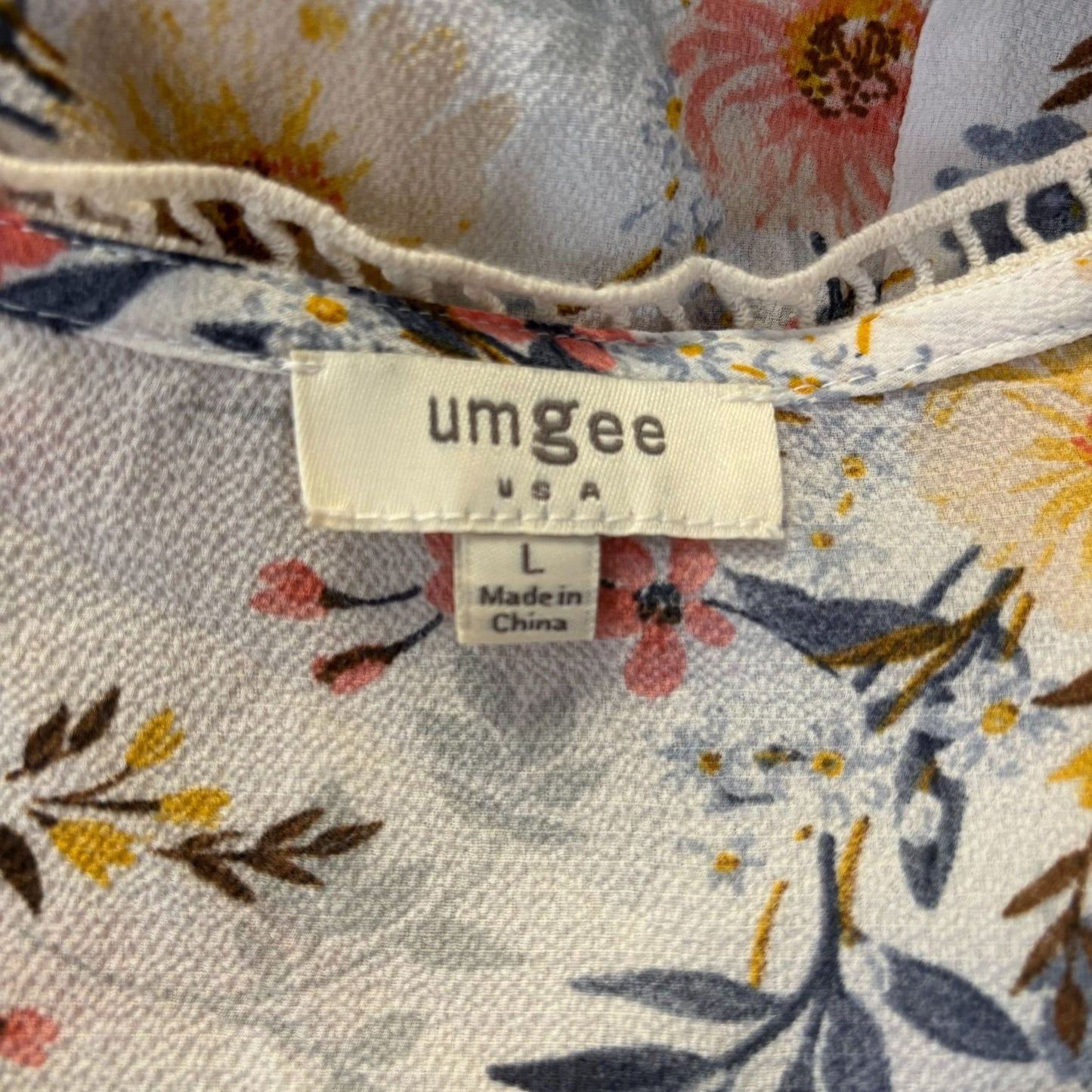 Umgee Floral Boho Long Sleeve V Neck Babydoll Dress Sz Large Cold Shoulder