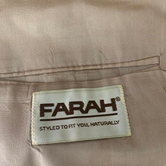 Vintage 70s Farah Faux Suede Blazer Jacket 42L Brown Lined Pockets Wood Buttons