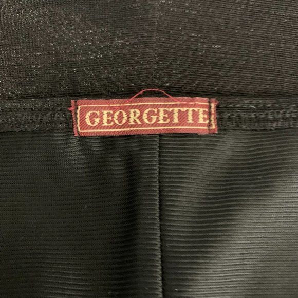 Vintage Georgette Strapless Dress M Black Metallic Beaded Fringe Stretch