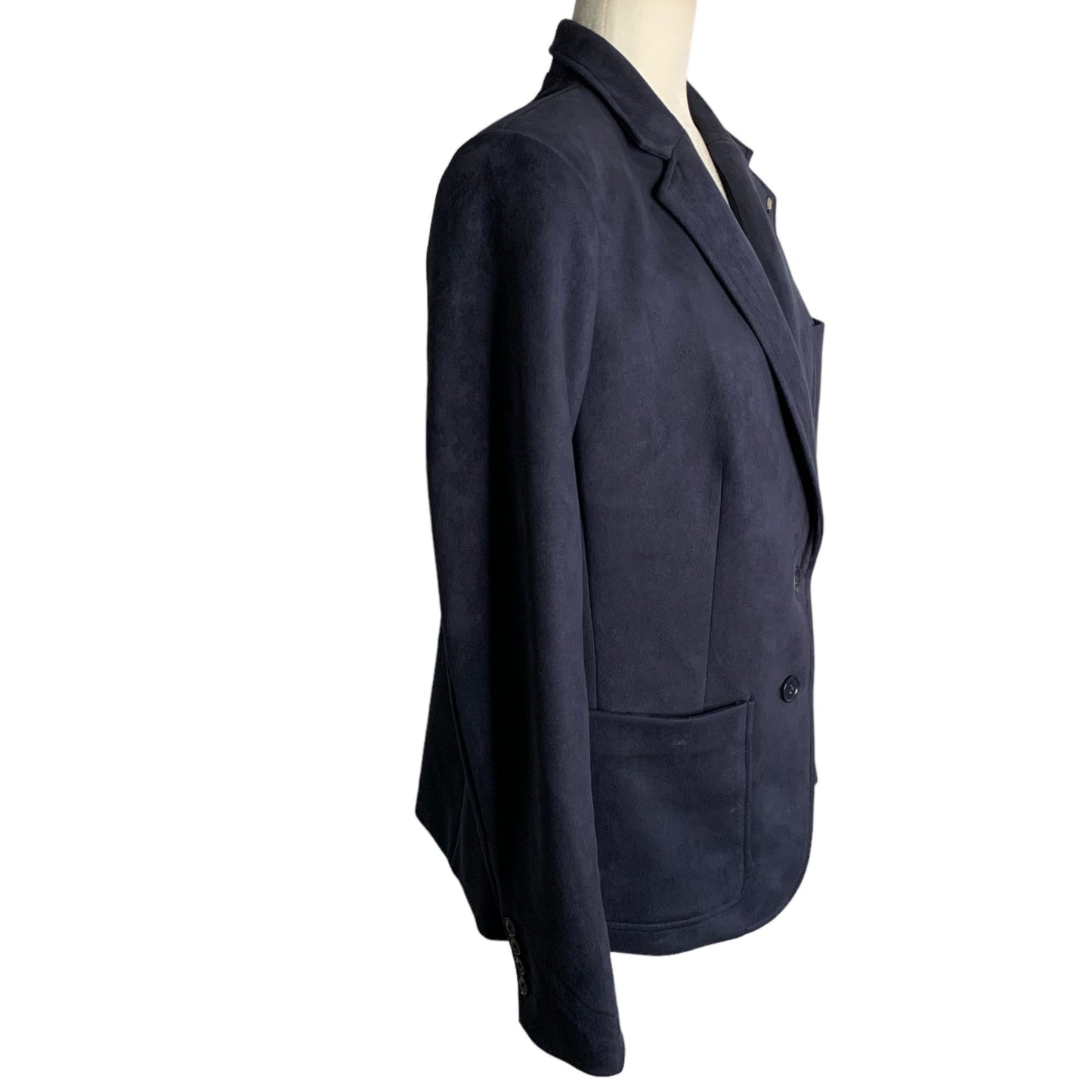 Tommy Hilfiger Faux Suede Blazer Jacket M Blue Lined Pockets Buttons Notch