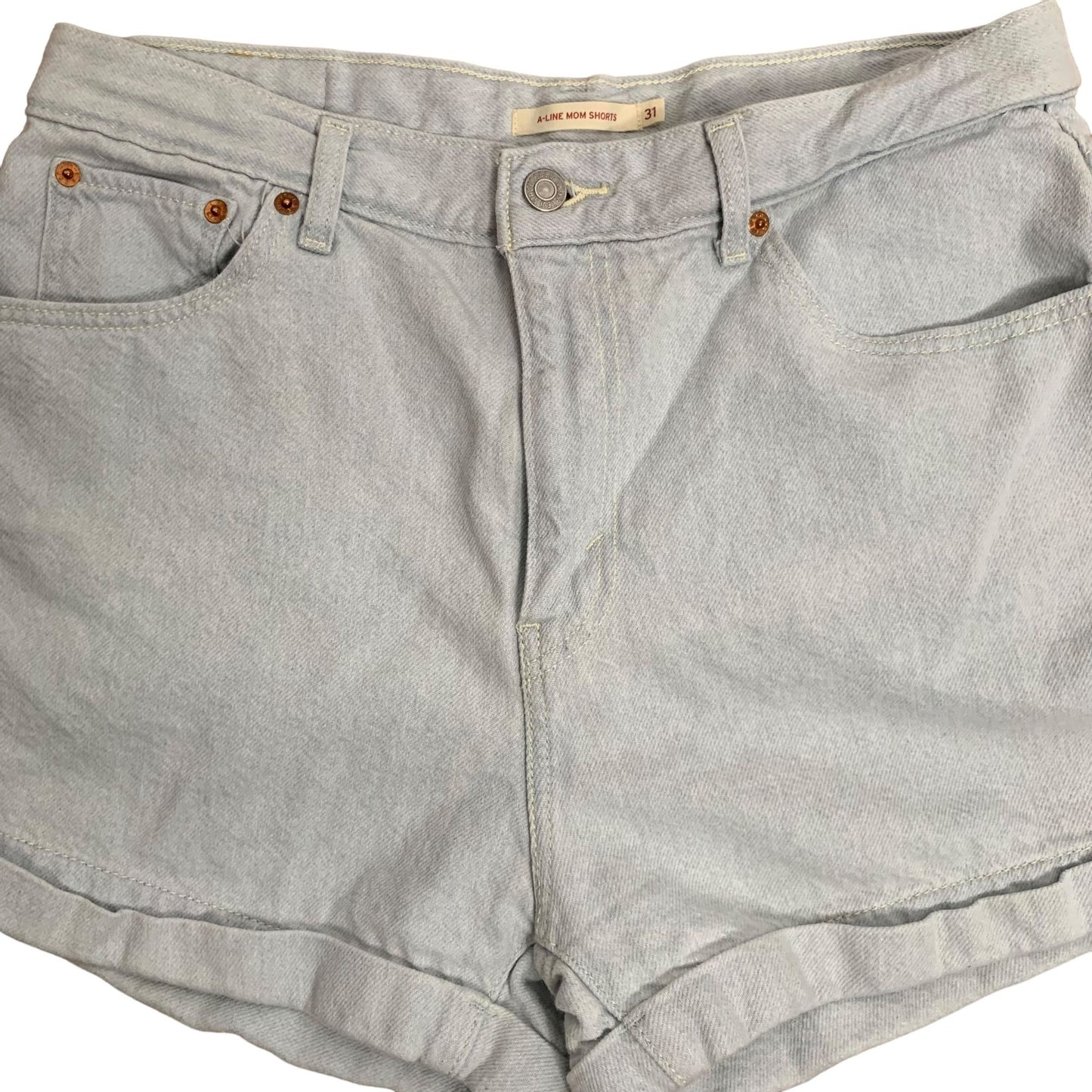Levi's Denim A Line Mom Shorts 31 Light Wash Cuffed 5 Pocket Button Zip Cotton