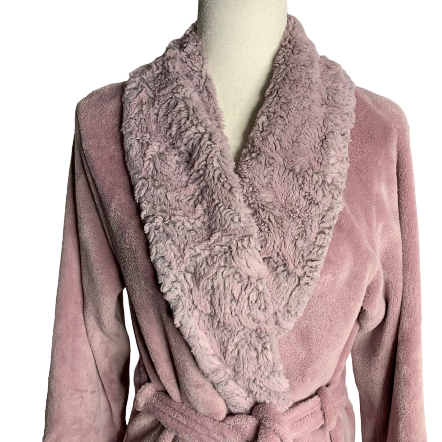 Carole Hochman Plush Fleece Robe M Purple Faux Fur Belted Pockets Full Length