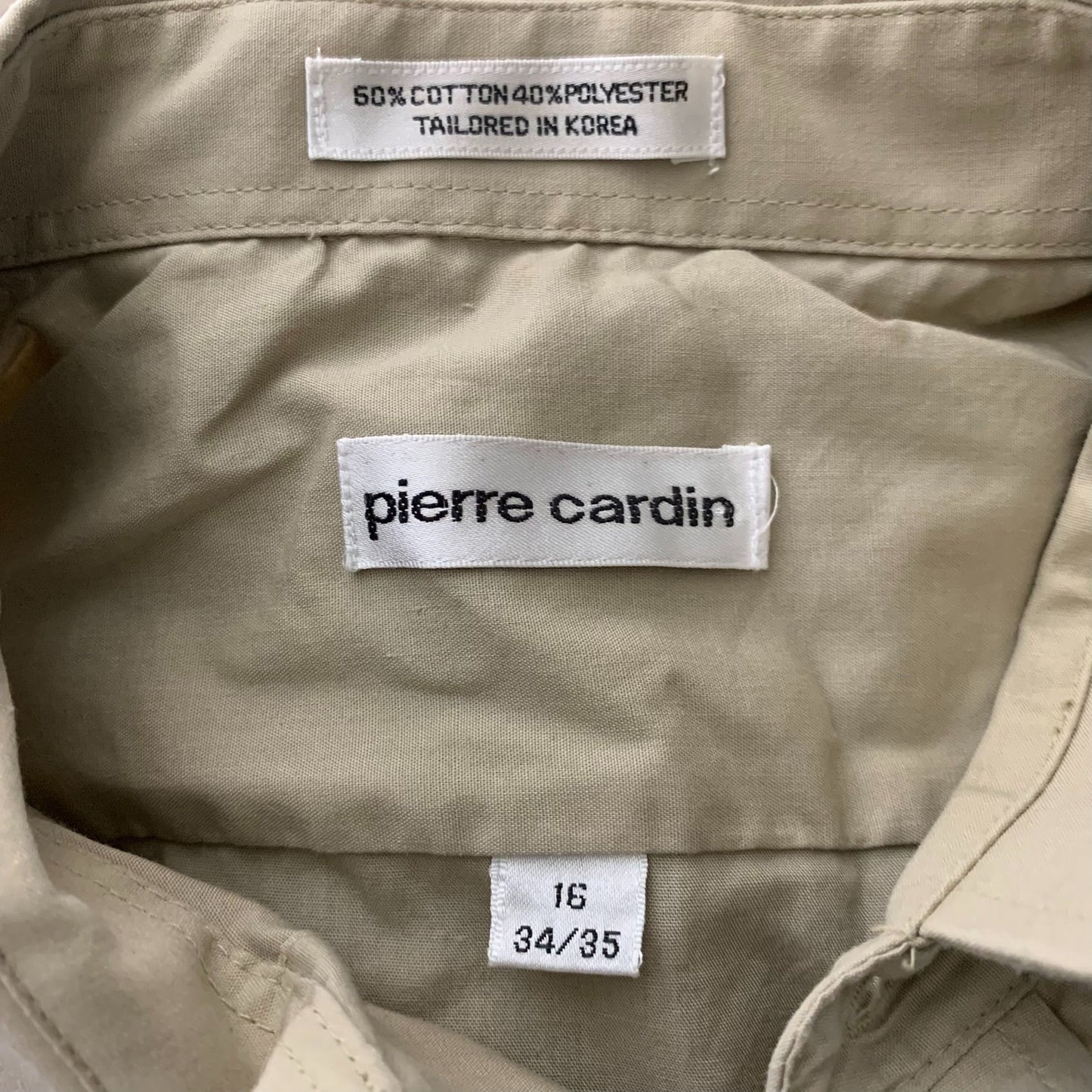 Pierre Cardin Button Down Shirt 16 34/35 Beige Tan Long Sleeve Chest Pocket